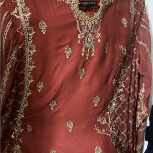 Elegant Rust Embroidered Blouse by AQS